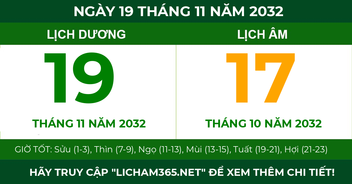 lịch âm ngày 19 tháng 11 năm 2032