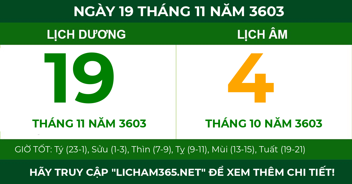lịch âm ngày 19 tháng 11 năm 3603