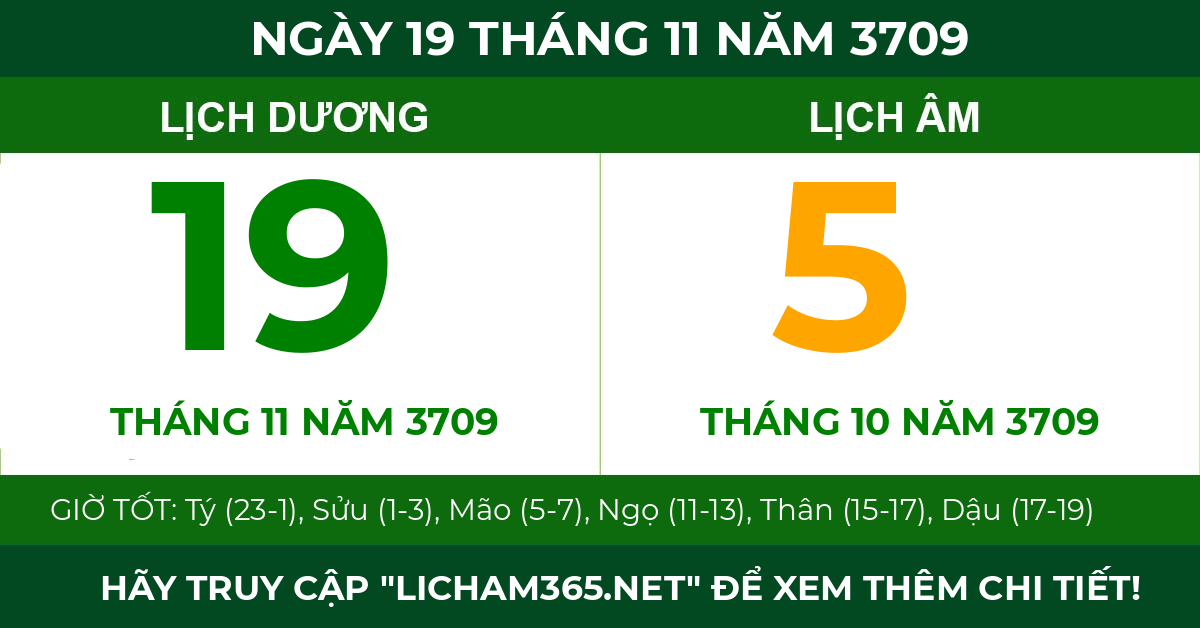 lịch âm ngày 19 tháng 11 năm 3709