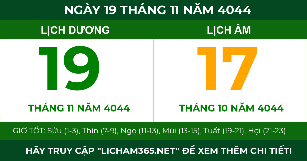 lịch âm ngày 19 tháng 11 năm 4044