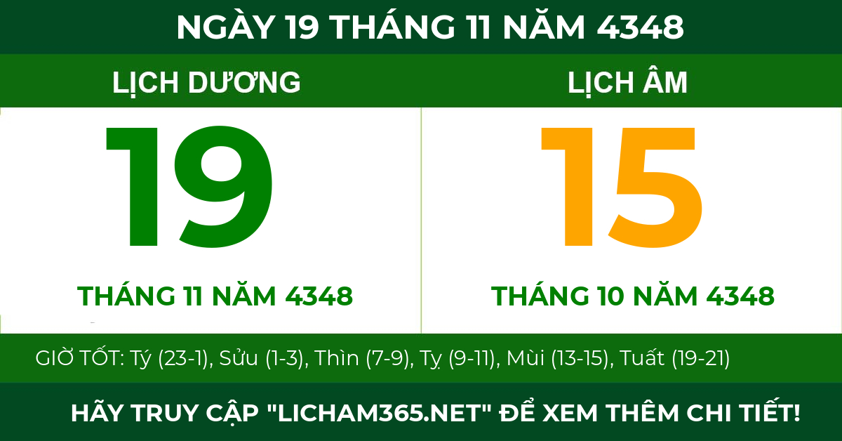 lịch âm ngày 19 tháng 11 năm 4348
