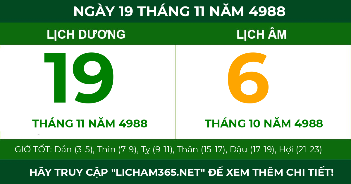 lịch âm ngày 19 tháng 11 năm 4988