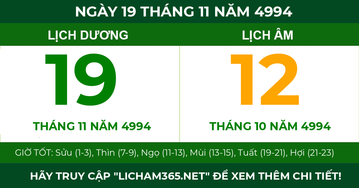 lịch âm ngày 19 tháng 11 năm 4994