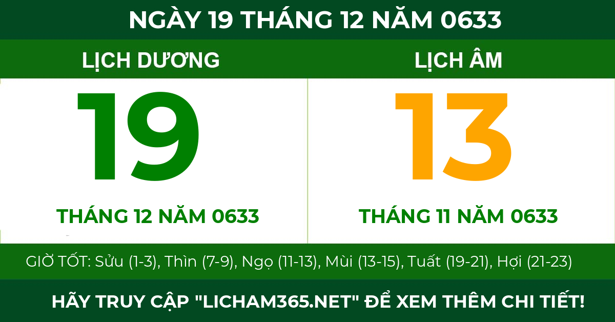 lịch âm ngày 19 tháng 12 năm 0633