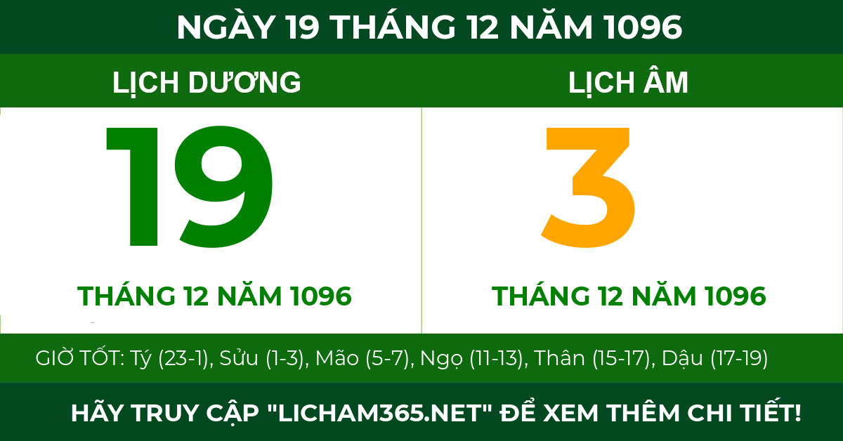 lịch âm ngày 19 tháng 12 năm 1096