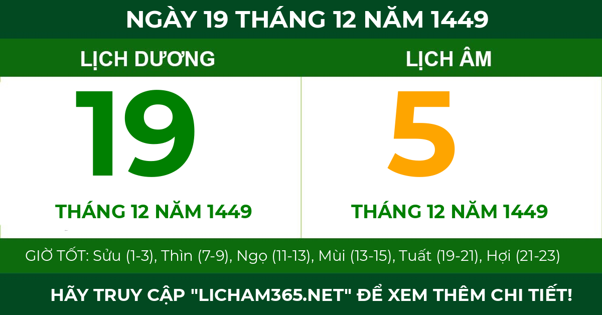 lịch âm ngày 19 tháng 12 năm 1449