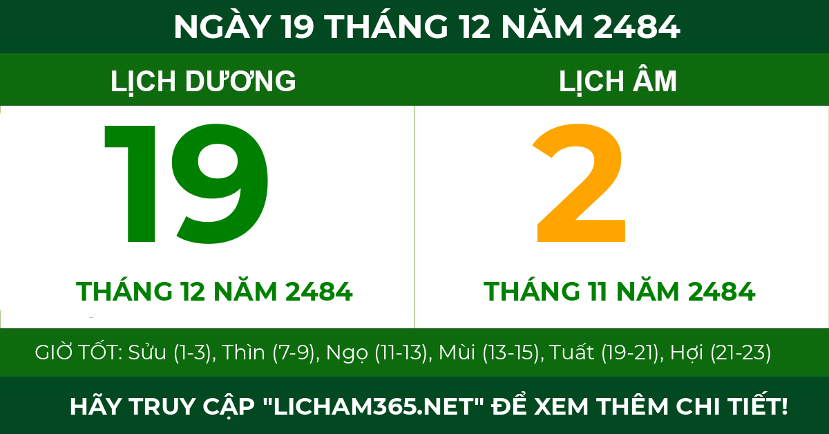 lịch âm ngày 19 tháng 12 năm 2484