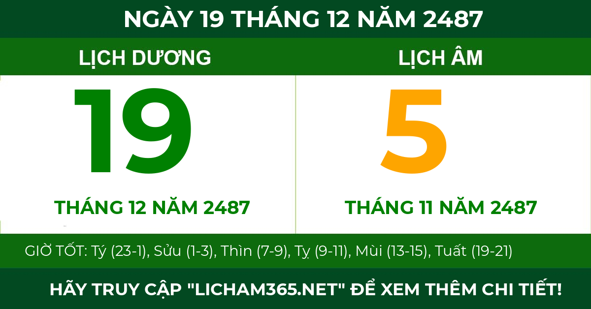 lịch âm ngày 19 tháng 12 năm 2487