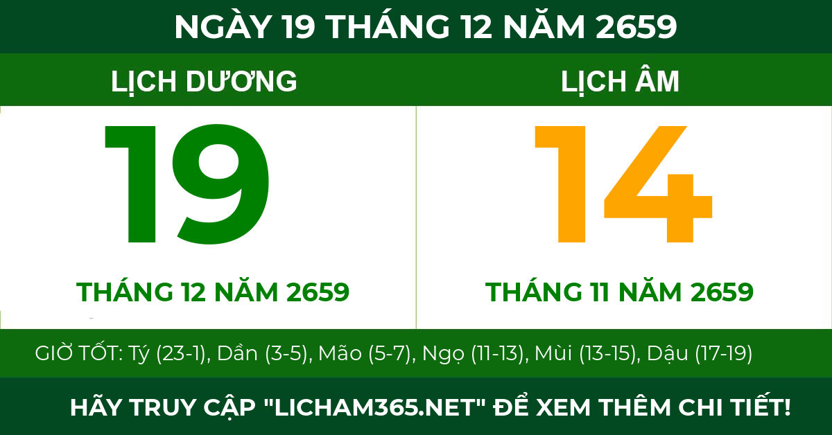 lịch âm ngày 19 tháng 12 năm 2659