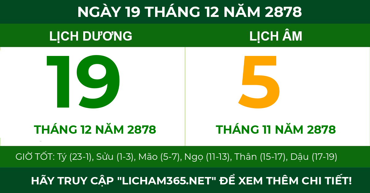 lịch âm ngày 19 tháng 12 năm 2878