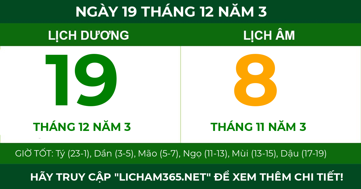 lịch âm ngày 19 tháng 12 năm 3