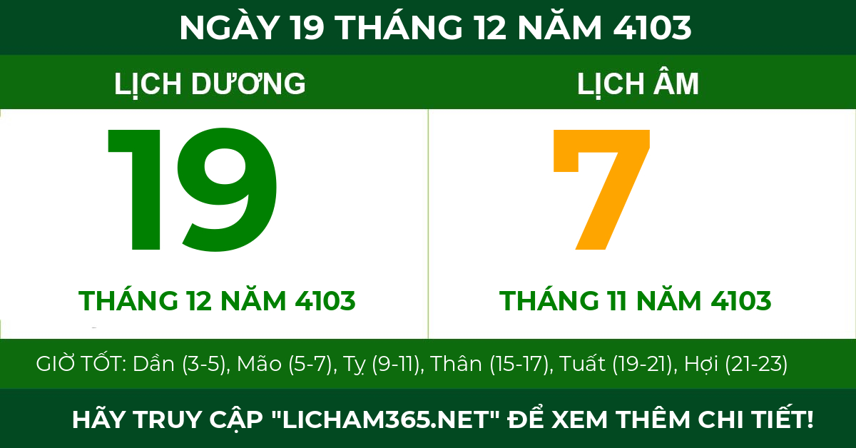 lịch âm ngày 19 tháng 12 năm 4103