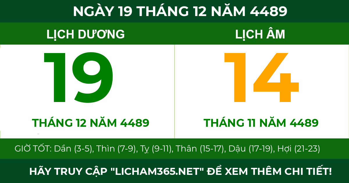 lịch âm ngày 19 tháng 12 năm 4489