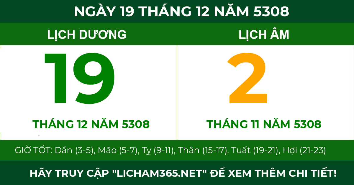 lịch âm ngày 19 tháng 12 năm 5308