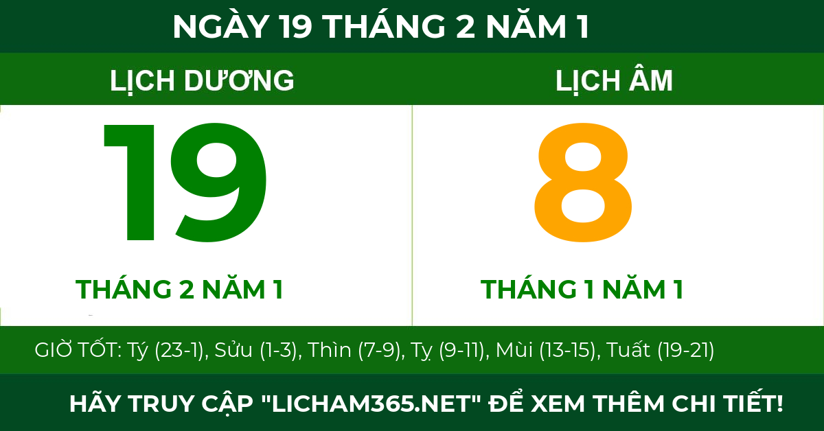 lịch âm ngày 19 tháng 2 năm 1