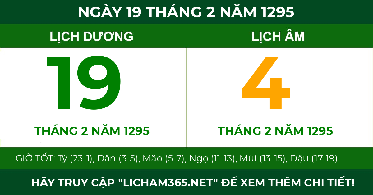 lịch âm ngày 19 tháng 2 năm 1295