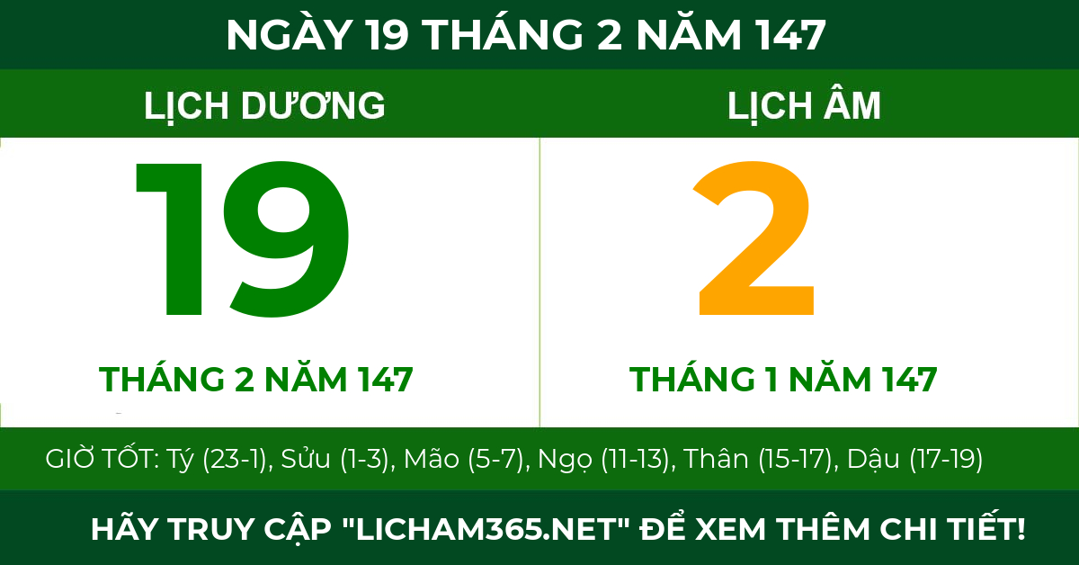 lịch âm ngày 19 tháng 2 năm 147