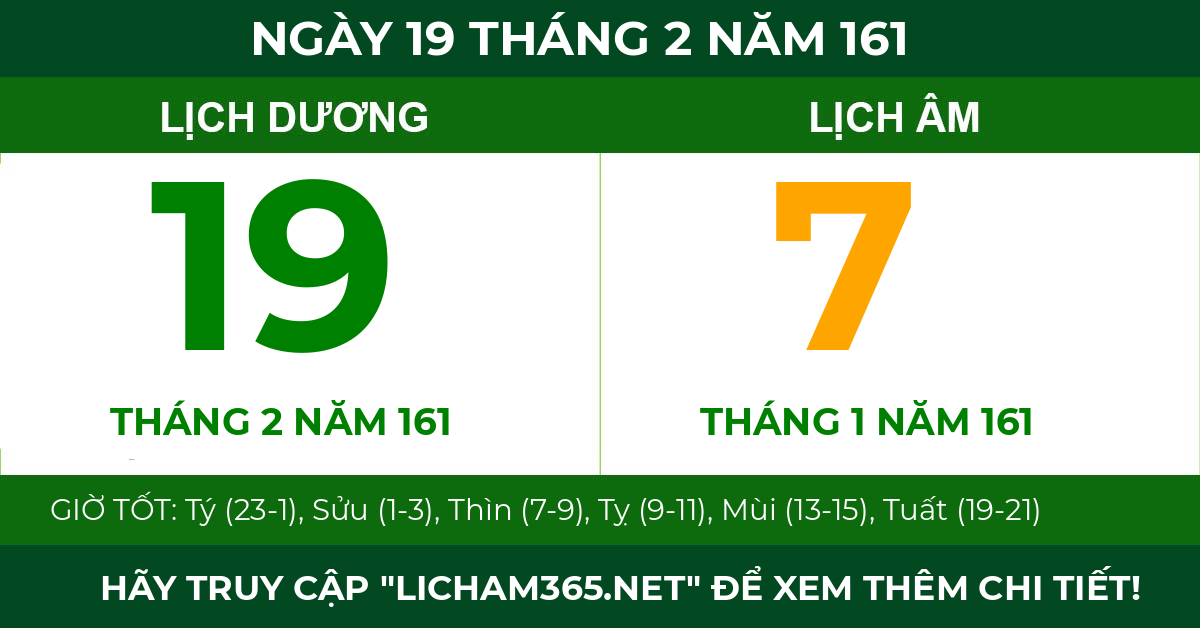 lịch âm ngày 19 tháng 2 năm 161