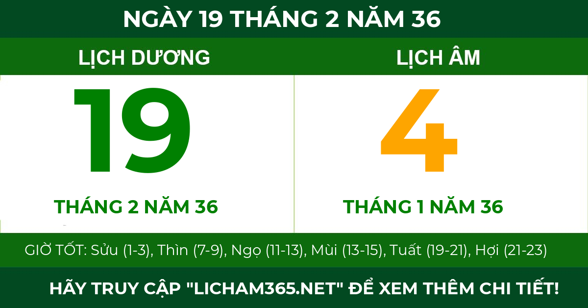 lịch âm ngày 19 tháng 2 năm 36
