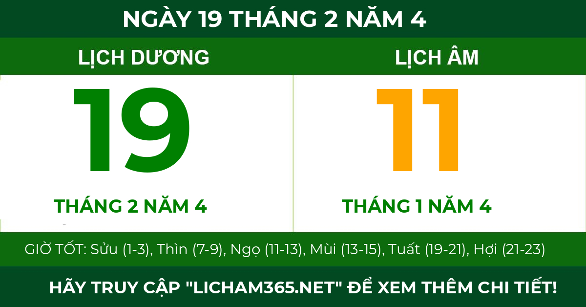 lịch âm ngày 19 tháng 2 năm 4