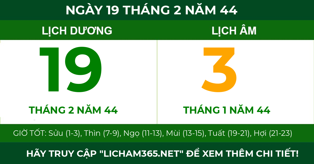 lịch âm ngày 19 tháng 2 năm 44