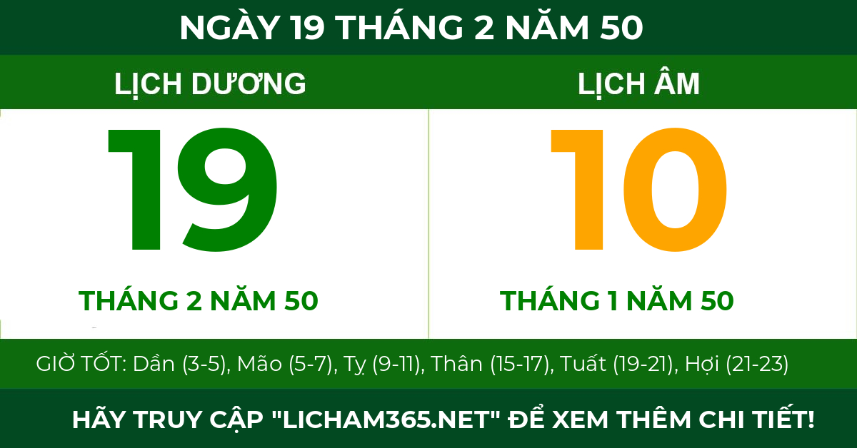 lịch âm ngày 19 tháng 2 năm 50