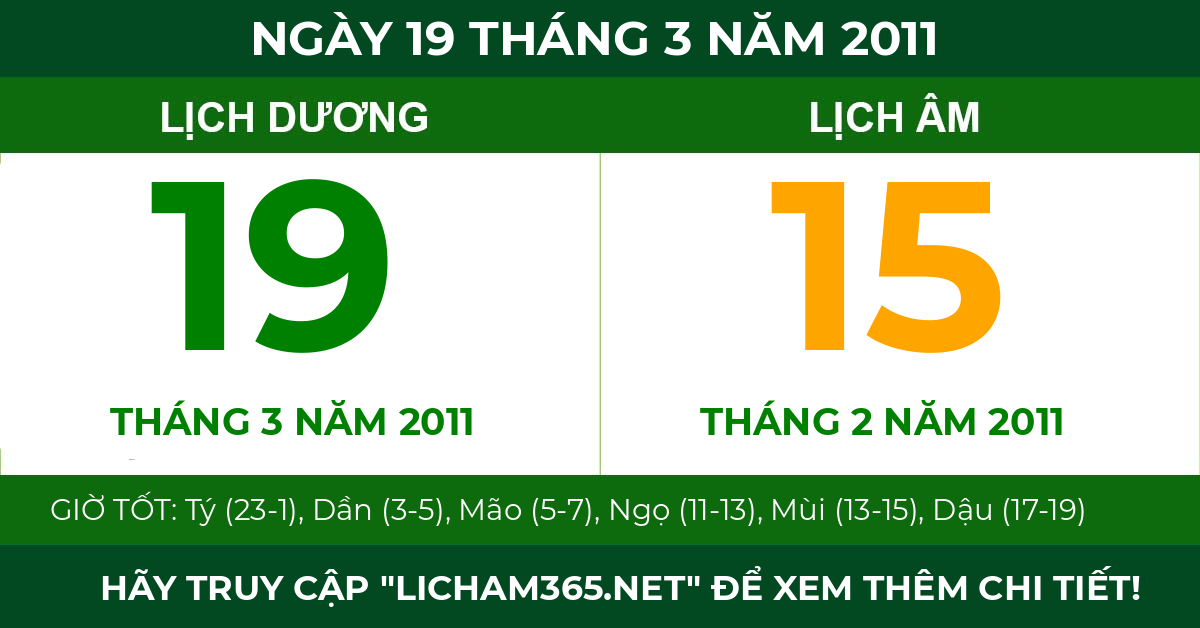 lịch âm ngày 19 tháng 3 năm 2011