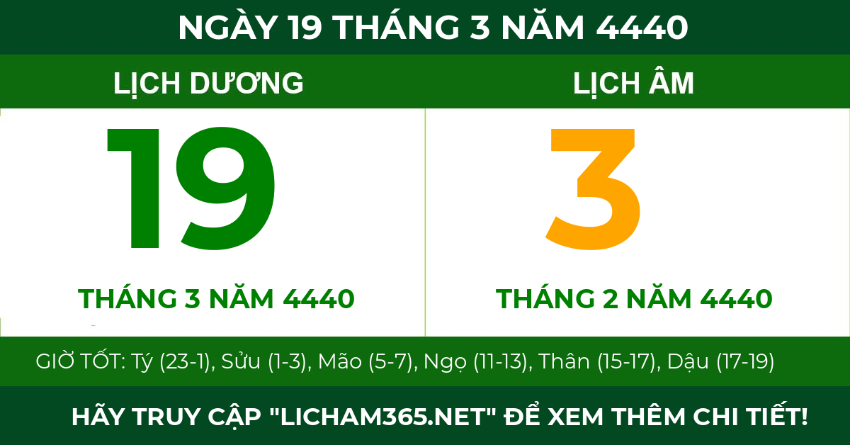 lịch âm ngày 19 tháng 3 năm 4440