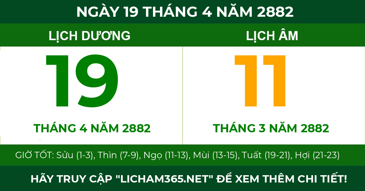 lịch âm ngày 19 tháng 4 năm 2882