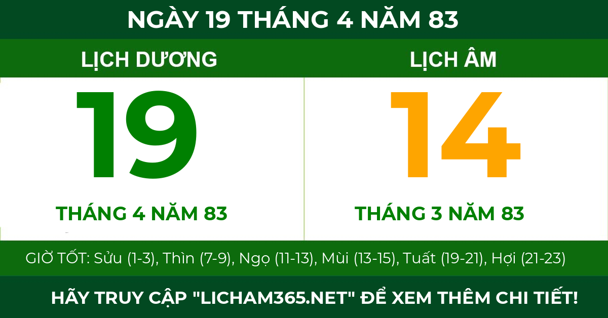 lịch âm ngày 19 tháng 4 năm 83