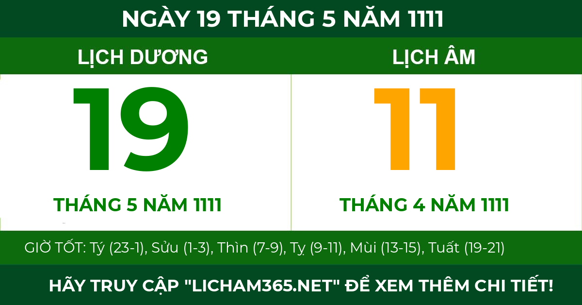 lịch âm ngày 19 tháng 5 năm 1111