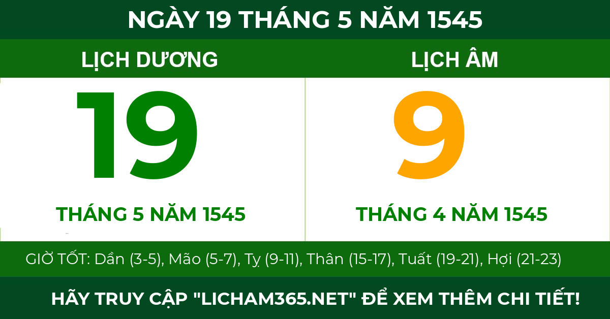 lịch âm ngày 19 tháng 5 năm 1545