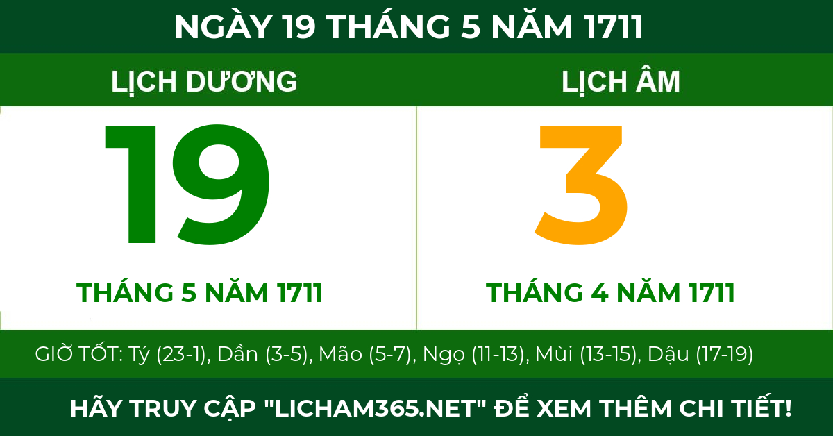 lịch âm ngày 19 tháng 5 năm 1711