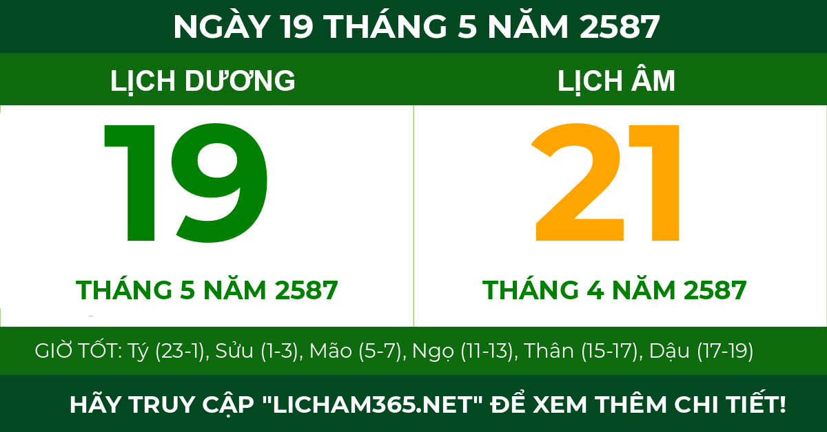 lịch âm ngày 19 tháng 5 năm 2587