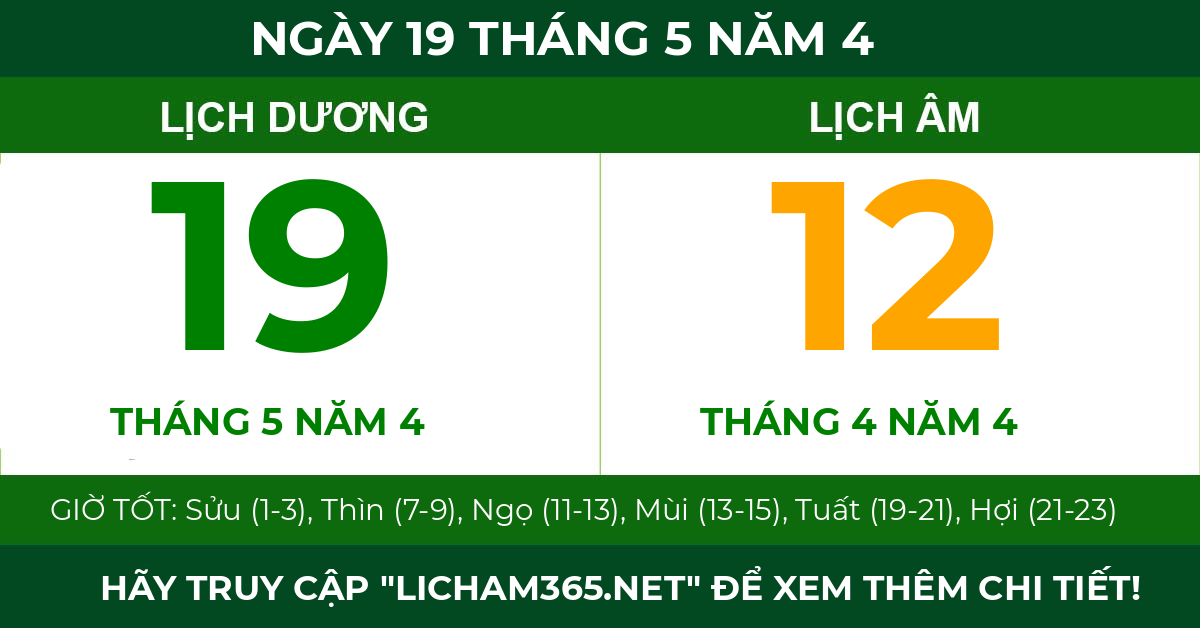 lịch âm ngày 19 tháng 5 năm 4