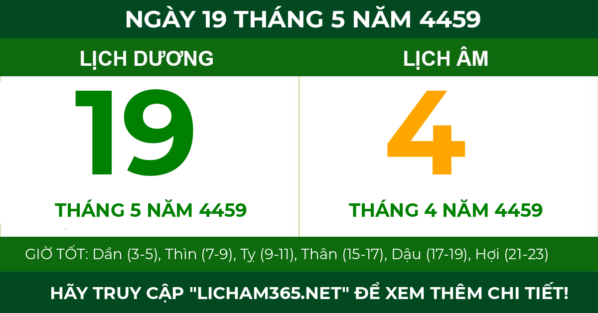 lịch âm ngày 19 tháng 5 năm 4459
