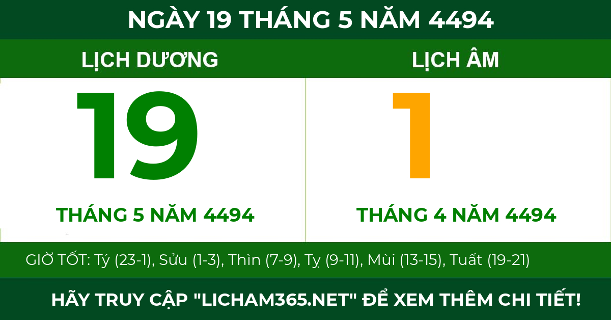 lịch âm ngày 19 tháng 5 năm 4494