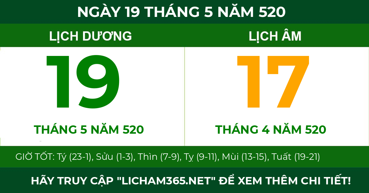 lịch âm ngày 19 tháng 5 năm 520