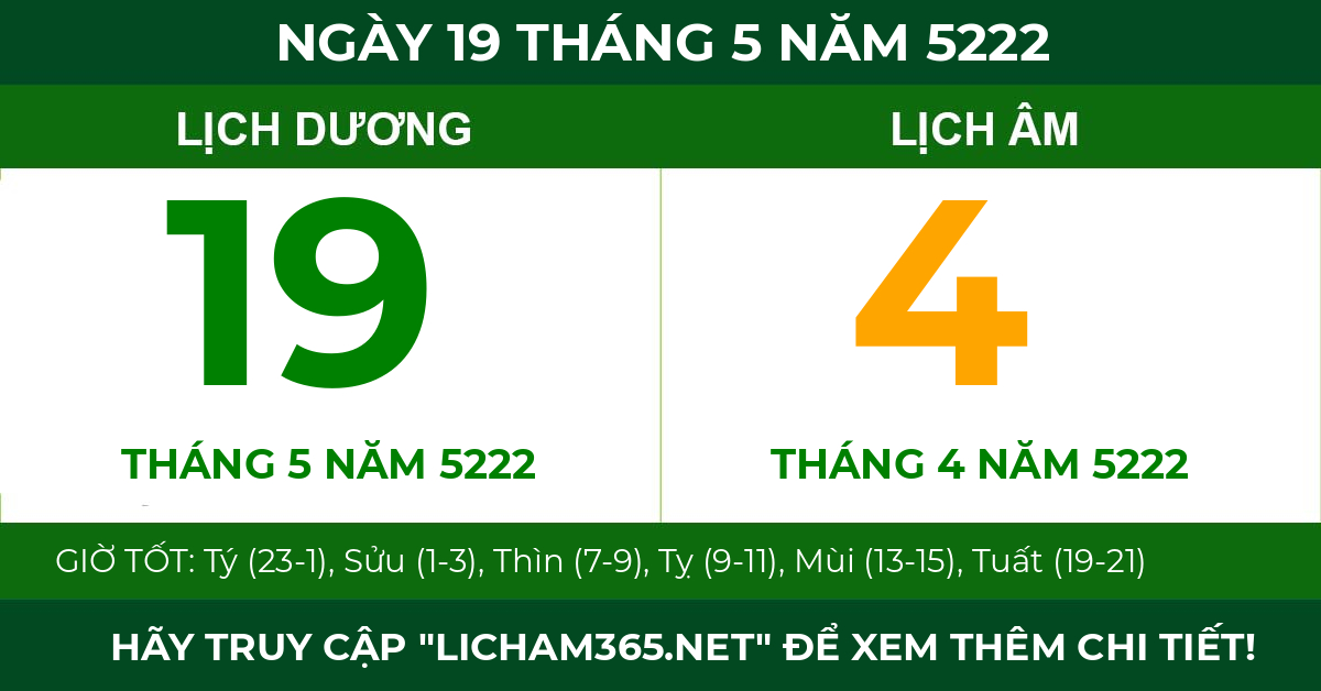 lịch âm ngày 19 tháng 5 năm 5222