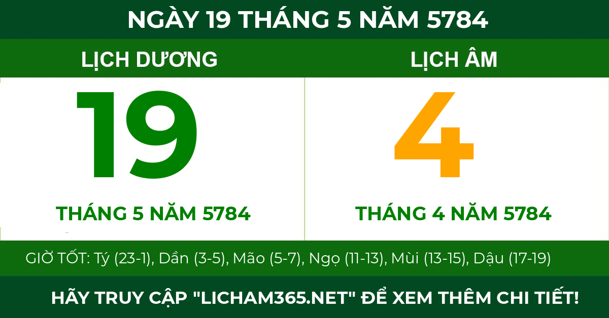 lịch âm ngày 19 tháng 5 năm 5784