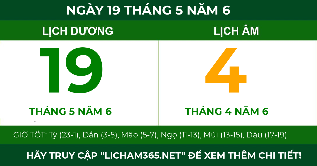 lịch âm ngày 19 tháng 5 năm 6