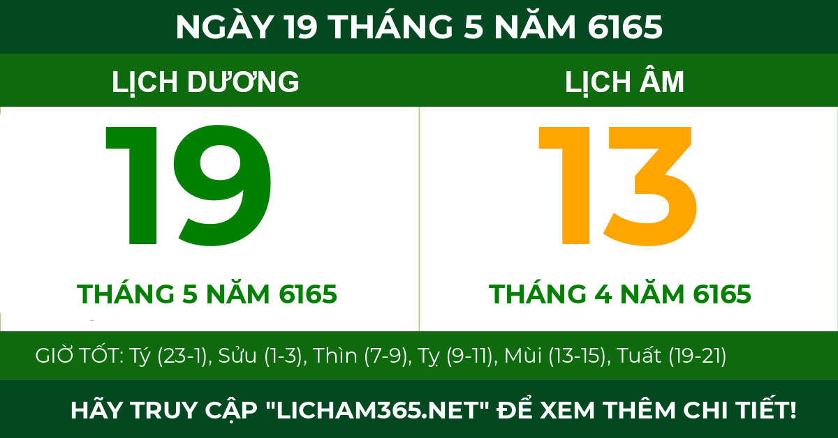 lịch âm ngày 19 tháng 5 năm 6165