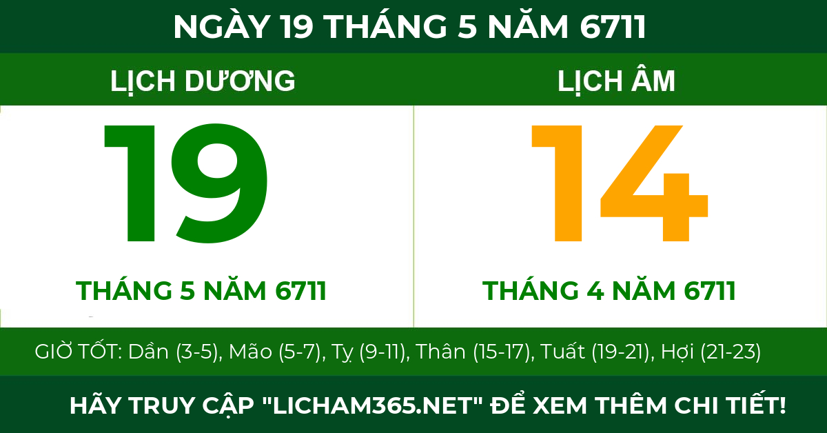 lịch âm ngày 19 tháng 5 năm 6711