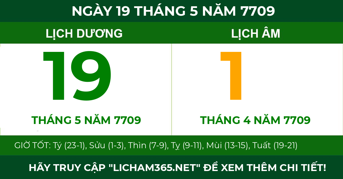 lịch âm ngày 19 tháng 5 năm 7709