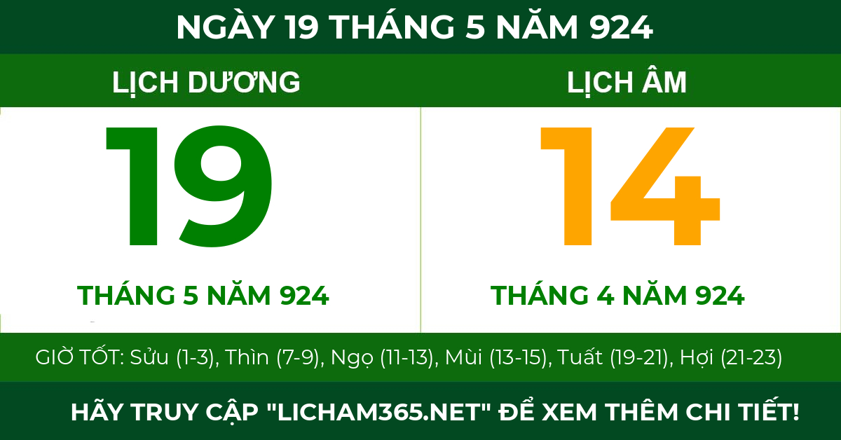 lịch âm ngày 19 tháng 5 năm 924