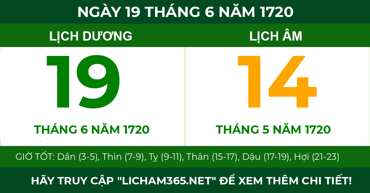 lịch âm ngày 19 tháng 6 năm 1720