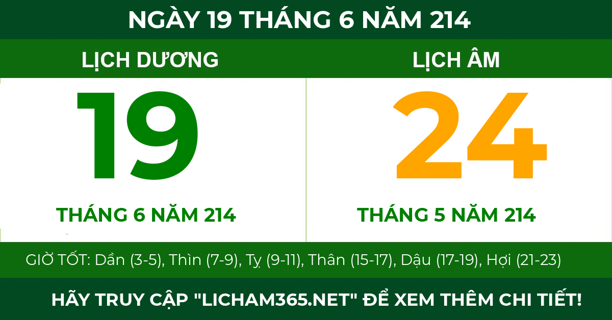 lịch âm ngày 19 tháng 6 năm 214