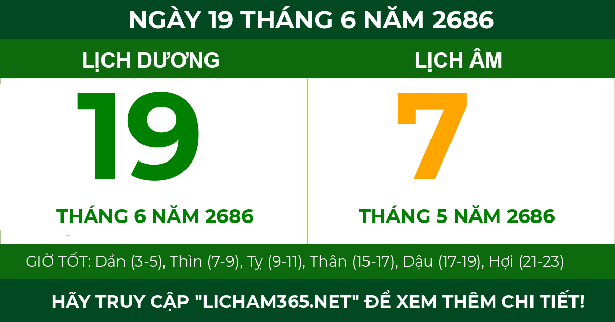 lịch âm ngày 19 tháng 6 năm 2686
