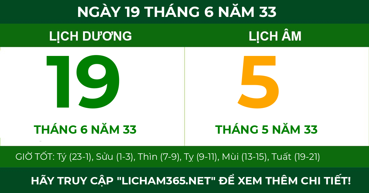 lịch âm ngày 19 tháng 6 năm 33