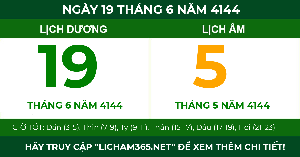 lịch âm ngày 19 tháng 6 năm 4144